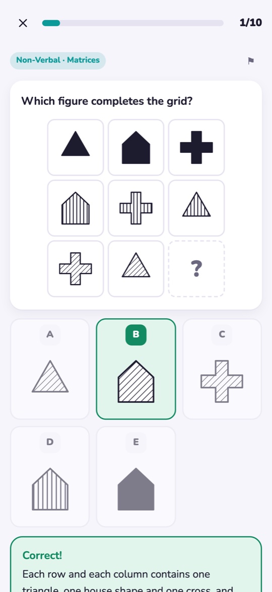 A Non-Verbal Reasoning question asking which figure completes the grid